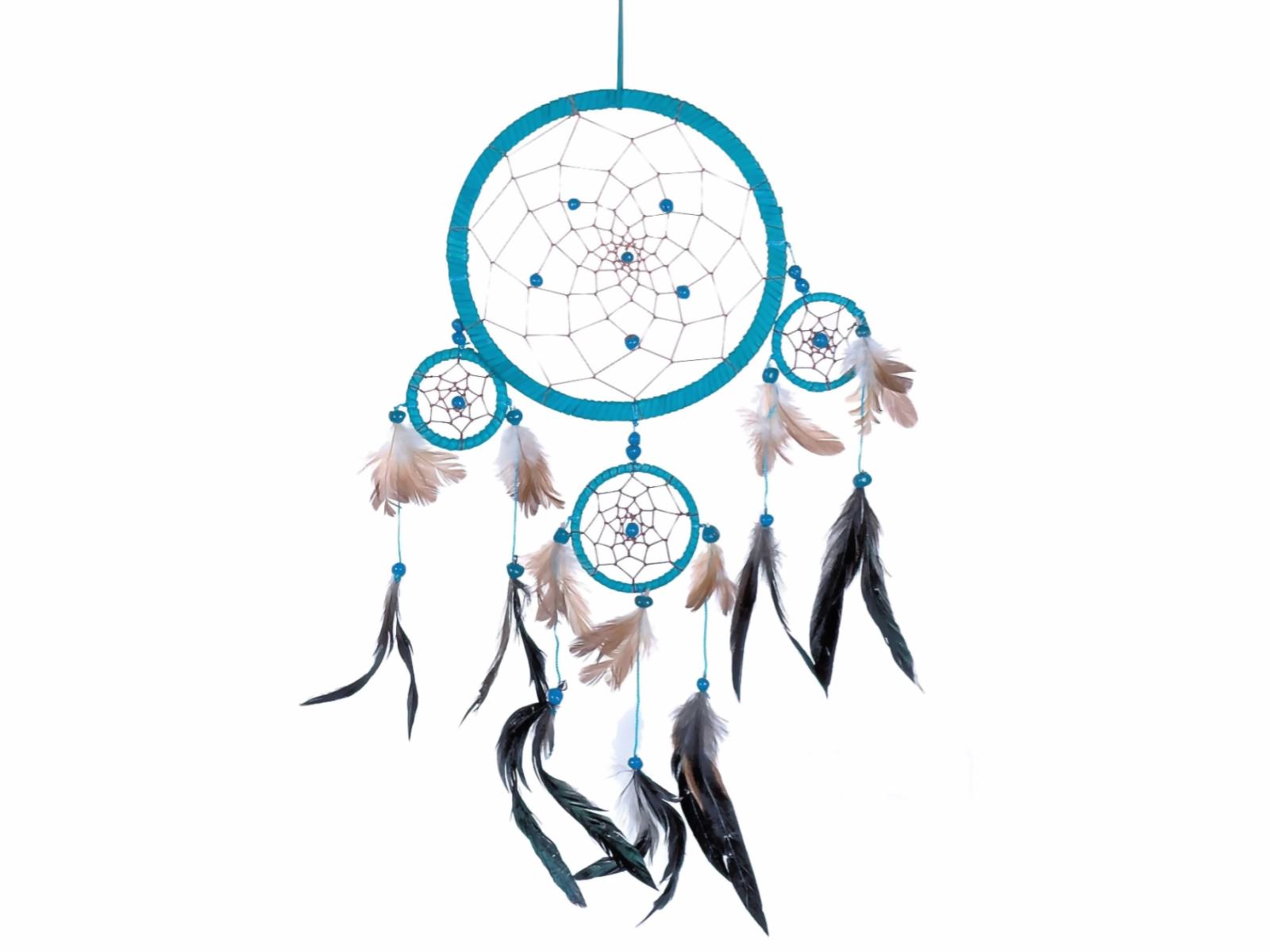 Bild von Dreamcatcher 4er Leder türkis/blau 16 cm