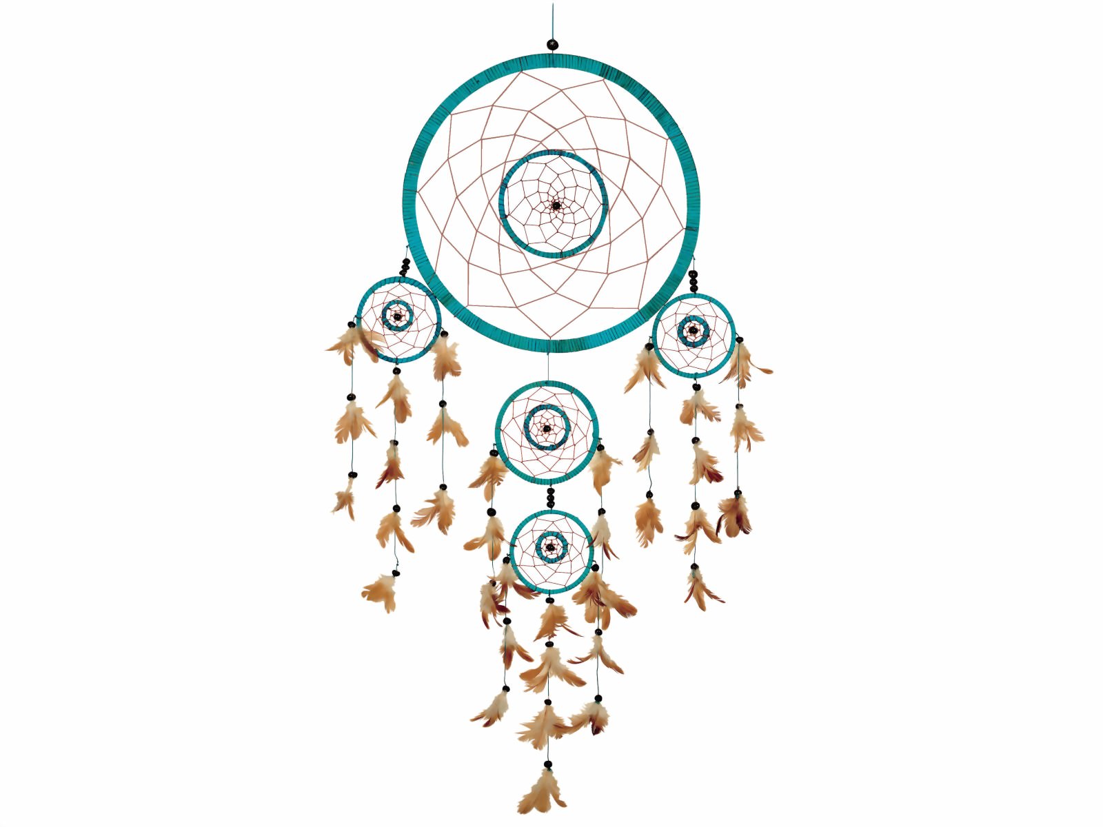 Bild von Dreamcatcher 5er Leder türkis 42 cm